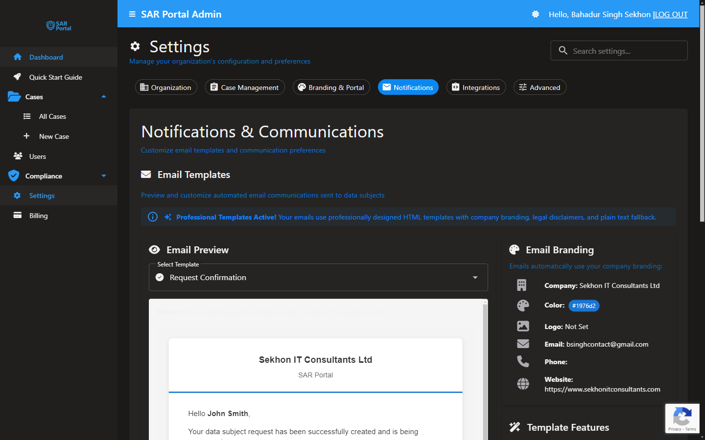 Notifications & Communications - Email templates and branding