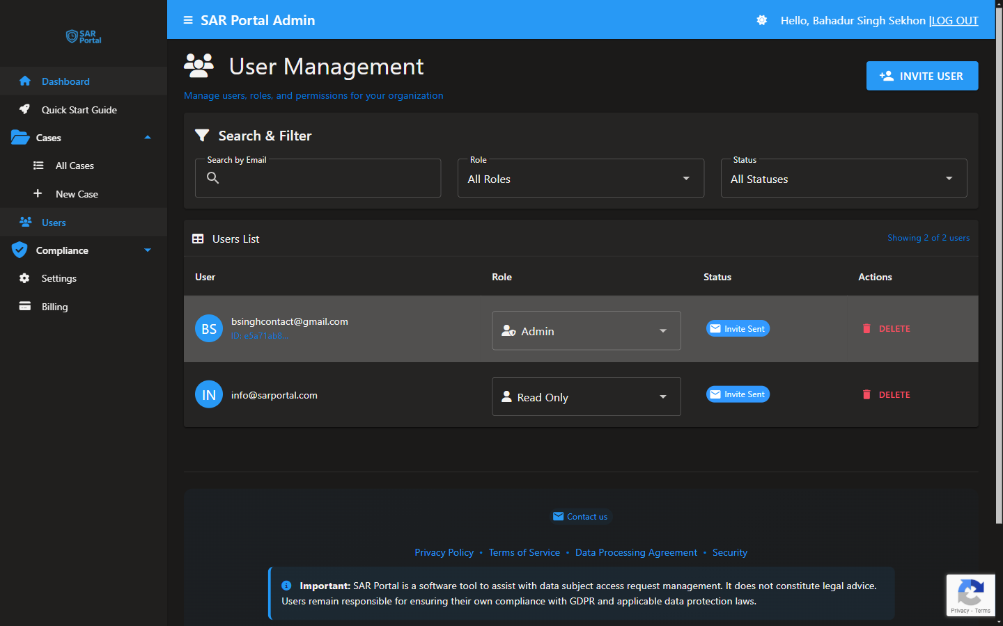 User Management - Invite team members and manage their access