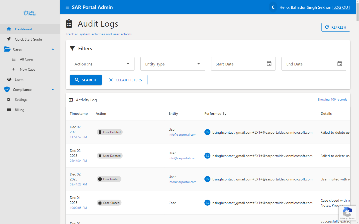 Audit Logs - Immutable record of all system activities